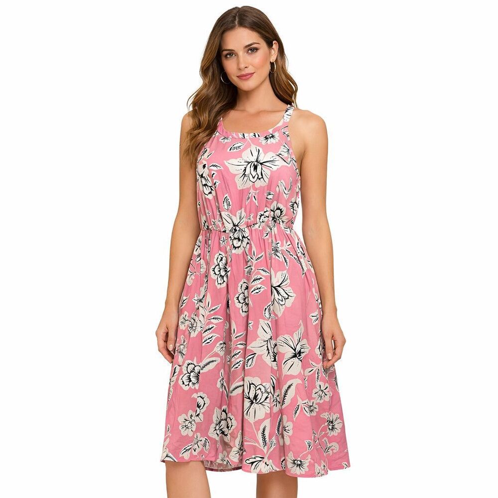 Torrid Dress Womens Medium Pink Floral Sleeveless Fit Flare Knee Length Sundress
